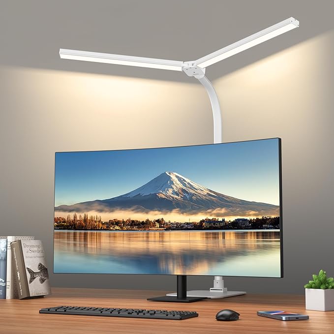 Desk Lamp Architect Task Dual Head Modern Flexible Gooseneck Tall Dimmable Light for Home Office, 5 Color Modes,Remote Control, 1500lm 24W Extra Bright Lighting