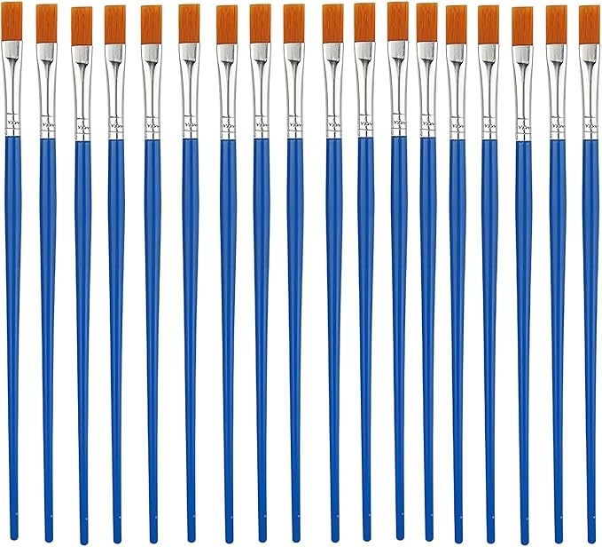 50Pcs Children's Drawing Pen Set, Loose Brush Washable Art Brush, Suitable for Students, classrooms and Handicraft Painting, doodling, Watercolor Painting and face Painting Blue-50pcs（Flat Head）