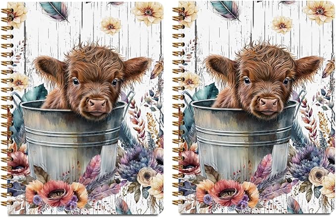 2Pcs Spiral Notebook, Cow College Ruled Spiral Notebook, Cow Print Stuff 160 Pages Hardcover Notebooks Journals for Writing Travel Business Office, Funny Aesthetic Notebooks for Women