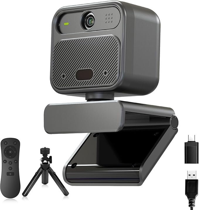 4K Webcam with 2 Microphone, Wide Angle PC Cameras with Mirror & Flip Funtion, Remote, Precise Focus, Privacy Cover, Tripod, Great for Computer, Zoom, OBS, Teams, Laptop, Personal Video Calling