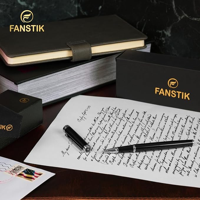 Black & Silver Luxury Rollerball pen (Made In USA) fancy gift set for women, Real 24K Gold Plating, Professional executive pen gift set for men (Lux Rollerball Black-Silver)