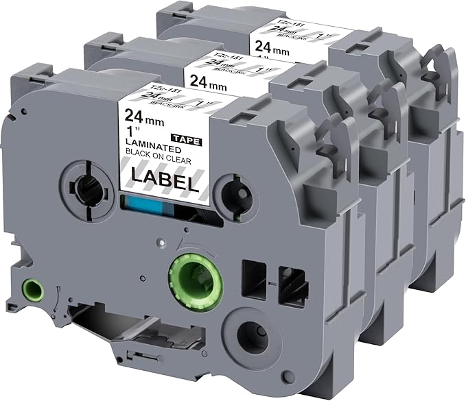 Weemay 3 Pack TZe151 24mm Black on Clear Laminated Label Tape Compatible with Brother Label Maker Tape TZe-151 TZe 151 TZ-151 TZ151 for PTouch PT-E500 PT-D600 PT-P750W PT-P900W Printer, 1 In x 26.2 ft