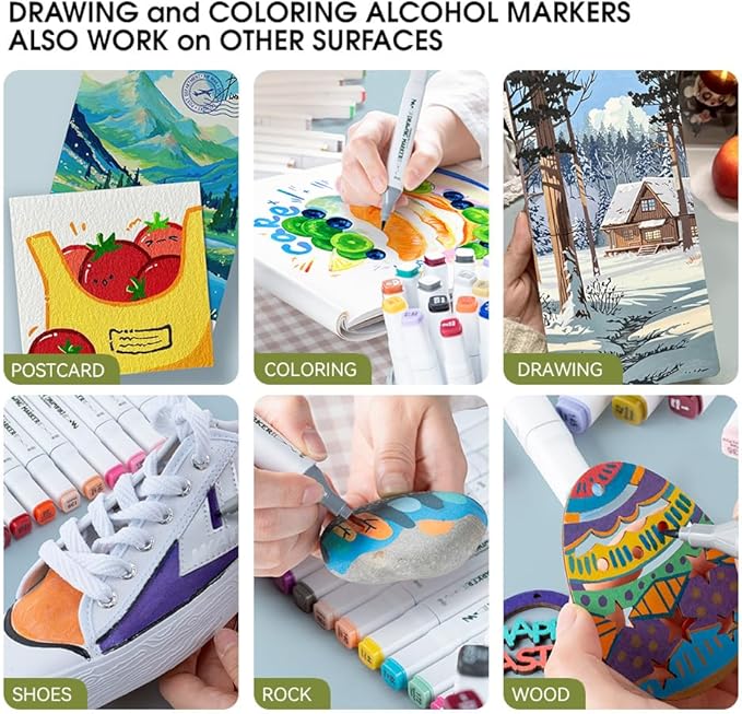 TRANSON Alcohol Markers for Drawing Coloring 48 Colors Dual-tip Chisel and Brush Tips