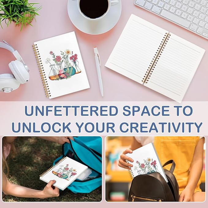 SNNDER Science Teacher Gifts, Floral Beakers Notebook Journal, Chemistry Biology Teacher Gifts, Science Teacher Appreciation Gifts, Hardcover Spiral Notebook 5.5x8.3 Inch