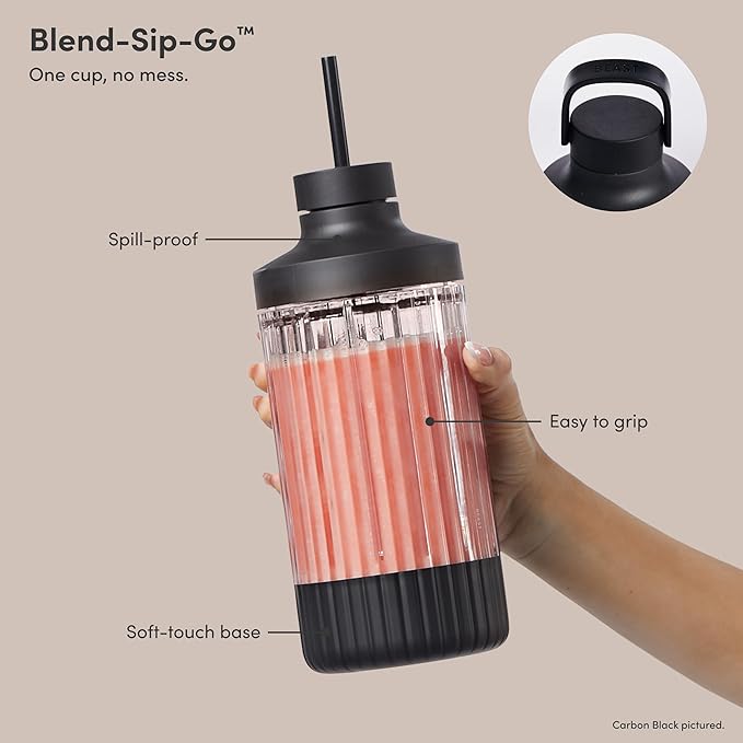 Beast Mega 1200 Plus | Premium Countertop Blender | Smoothies, Shakes, Sauces, Dips, Soups | Blends Ice and Frozen Fruit | XL Vessel | With Extra Vessels, Straw System | (Charcoal, 120V)