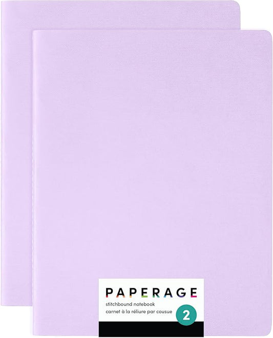 PAPERAGE Soft Cover Blank Journal Notebook, 2 Pack, (Lavender), 100 Pages, Large 7.5 inches x 9.5 inches, Ideal for Sketch Book, Note Taking & Travel Journal