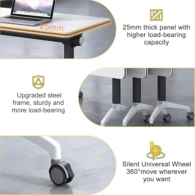 Conference Room Table with Flip-Top Design for Dynamic Meetings, Business Table Computer Desk with Heavy-Duty Frame,Foldable Seminar Meeting Tables for Home Office (2, E, 61IN)