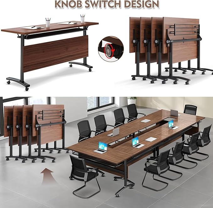 Conference Table,Folding Conference Tables Modern White Conference Room Table with Wheels, 2-10 Persons,for Office, Meeting Room (2, 1619YHT, 55IN)