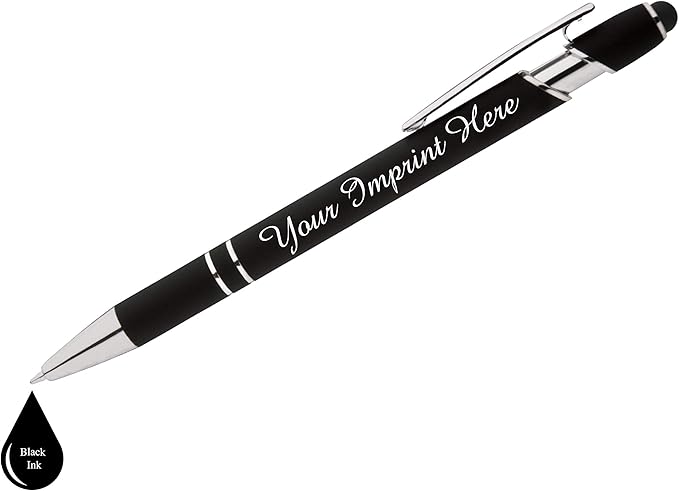 Up to 500 Pcs Custom Pens Bulk | Rainbow of Colors | Soft-Touch Metal Black Ink Personalized with Name or Message (Black, 50 pcs)