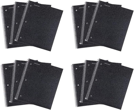 Mintra Office Durable Spiral Notebooks, 1 Subject, (Black, College Ruled 12pk), 100 Sheets, Poly Pocket, Moisture Resistant Cover, School, Office, Business, Professional