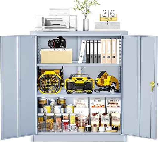 Greenvelly Metal Garage Storage Cabinet, Lockable Metal Cabinets with 2 Doors and Shelves,36”Steel Storage Locking Counter Cabinet for Office,Garage,Kitchen,Home,School(Dark Grey)