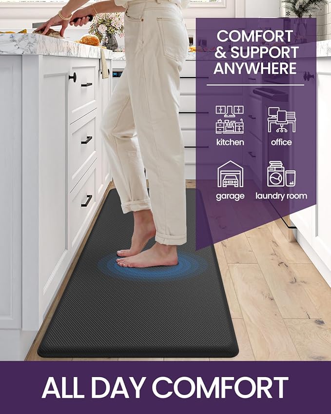 DEXI Kitchen Mat Cushioned Anti Fatigue, Non Slip Waterproof Comfort Standing Floor Rug for Kitchen, Office, Sink, Laundry, 70x20, Black