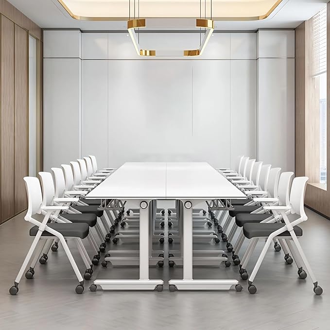 4Pack Conference Room Table, Folding Conference Table for Office Classroom, Mobile Training Tables with Casters Silent Wheels, Large Rectangular Convertible Modular Seminar Tables (L55.1in)