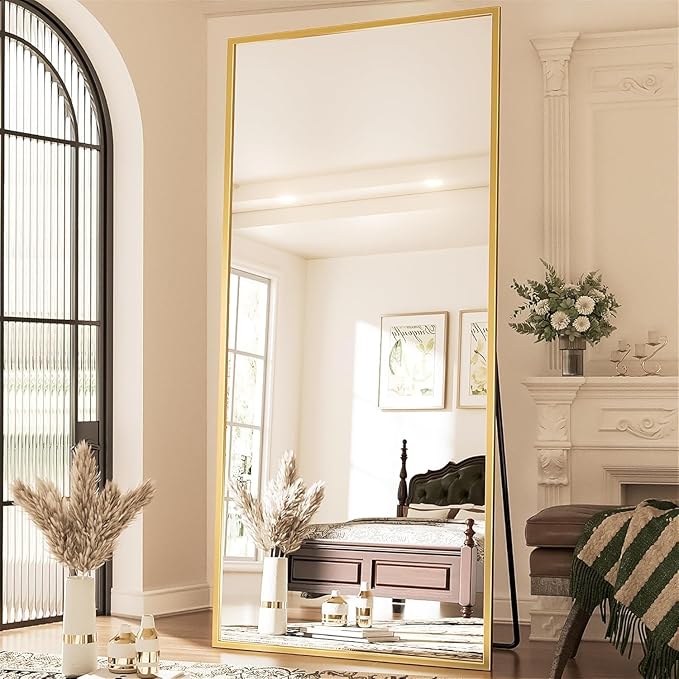 Antok Full Length Mirror, 71"x26" Floor Mirror, Floor Standing Freestanding Full Body Mirror with Stand for Bedroom, Hanging Mounted for Living Room Cloakroom, Gold