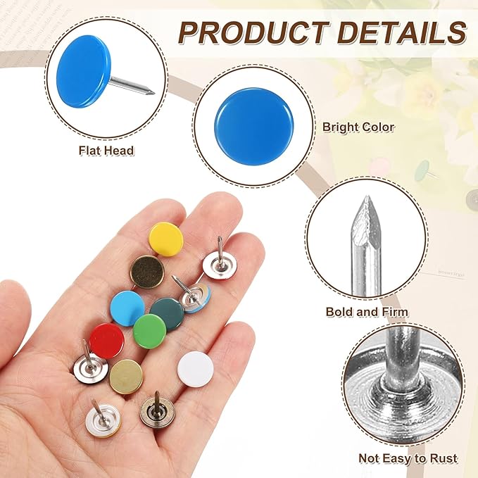 uxcell 150Pcs Upholstery Tacks, 11mmx15mm Flat Head Thumb Tack Decorative Furniture Nails Push Pins for Furniture Sofa Headboards, Blue