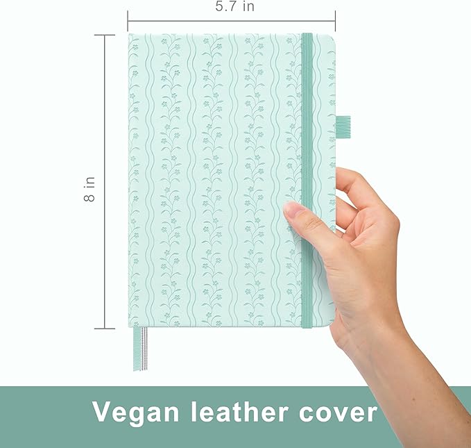 &And Per Se Dotted Journal Notebook for Women&Men with Pattern, A5 Leather Hardcover, 160 Pages 100GSM Thick Dotted Paper, 3 Sheets of Stickers Included(Light Blue)