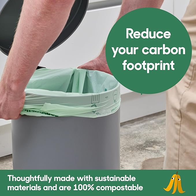 Home Compostable Trash Bags, 13 Gallon Tall Kitchen Rubbish Bags (23” x 29”), Extra Strong & Quickly Breaks Down, 50 Count