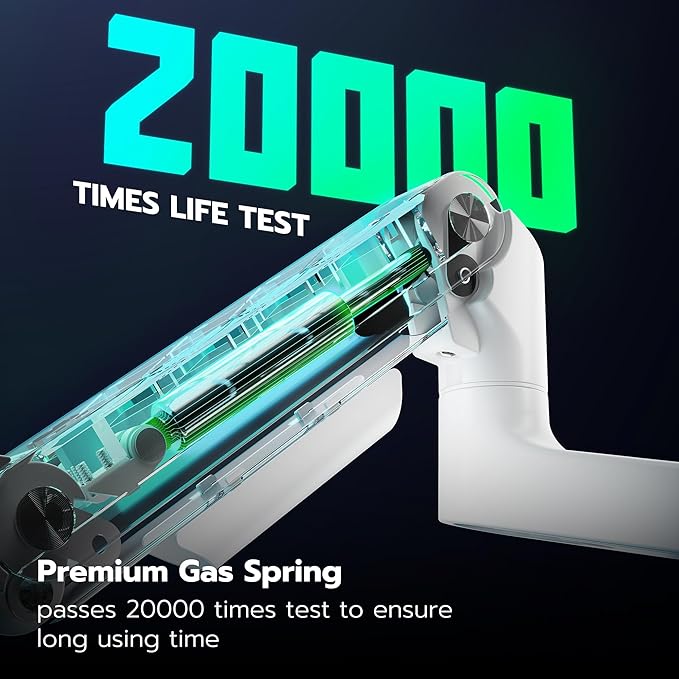 ARES WING Ultrawide Monitor Mount with USB A/C, with Extended Column for 17 to 49 inch Heavy Duty Monitor, Holds 44 lbs, Adjustable Gas Spring Desk Mount, White