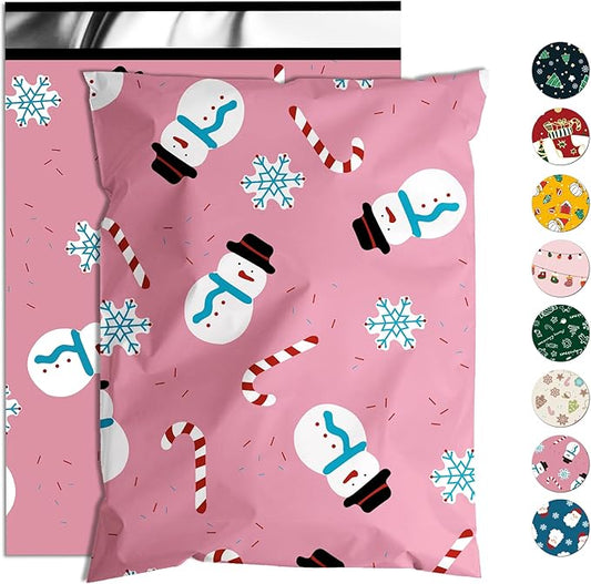Christmas Poly Mailer 6x9 Inch 100 Pcs, Waterproof Shipping Bags for Clothing, Tear-Resistant Mailier, Strong Mailing With Self-Seal - Snowmen Printed