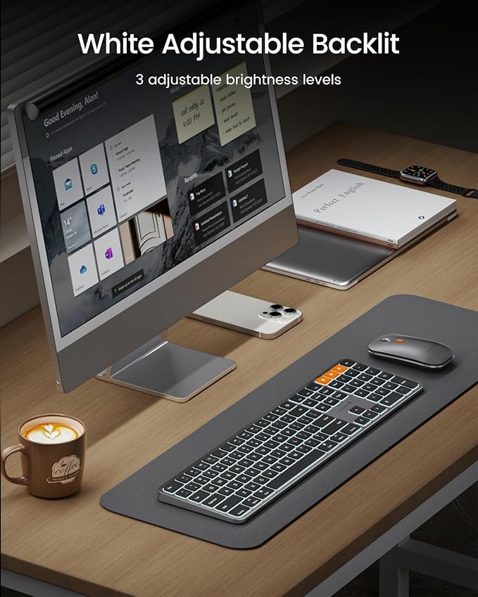 ProtoArc Backlit Bluetooth Keyboard and Mouse for Mac, KM100-A Full Size Wireless Keyboard Mouse for Mac, Multi-Device Rechargeable for MacBook Pro/Air, iPhone, iPad, Space Gray