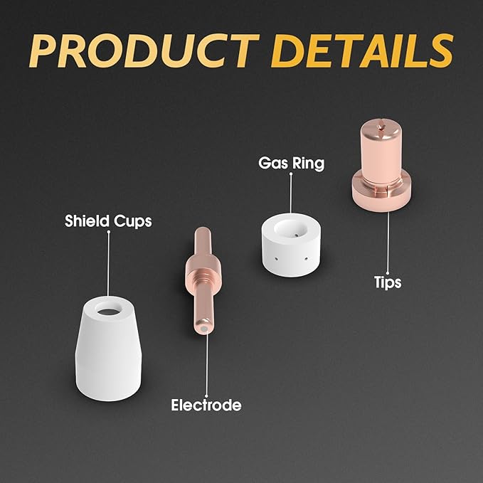 TOOLIOM 110Pcs Plasma Cutter Torch Consumables PT31 Electrode Nozzles Cups Kit Fit CUT40 CUT50 with Plasma Cutting Torch PT31 LG40