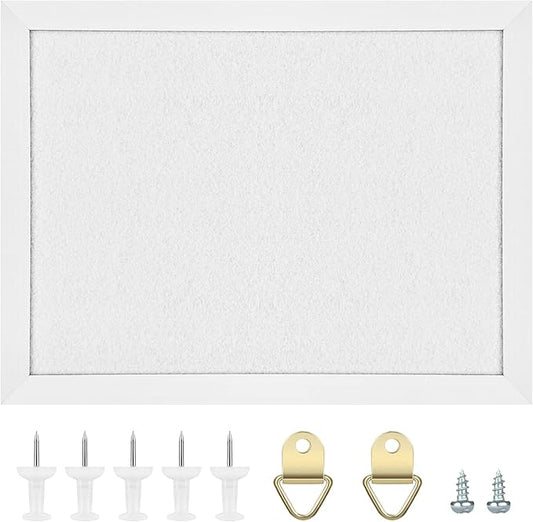 TORASO Cork Board Bulletin Board, Cork Boards for Walls with Pins, Eye Bolts, gaskets, Screws, Pin Board for Office, School and Home (White, 11“x14.5” - 1p)