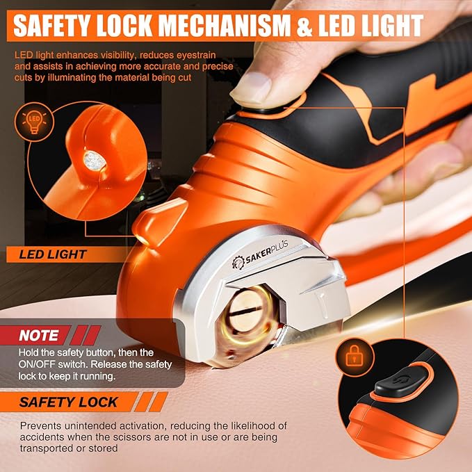 Cordless Electric Scissors,4V Rechargeable Cardboard Box Cutter Heavy Duty Fabric Scissor with Safety Lock & LED Light,Power Rotary Cutter for Leather Carpet Plastic Cutting,Sewing,Crafting