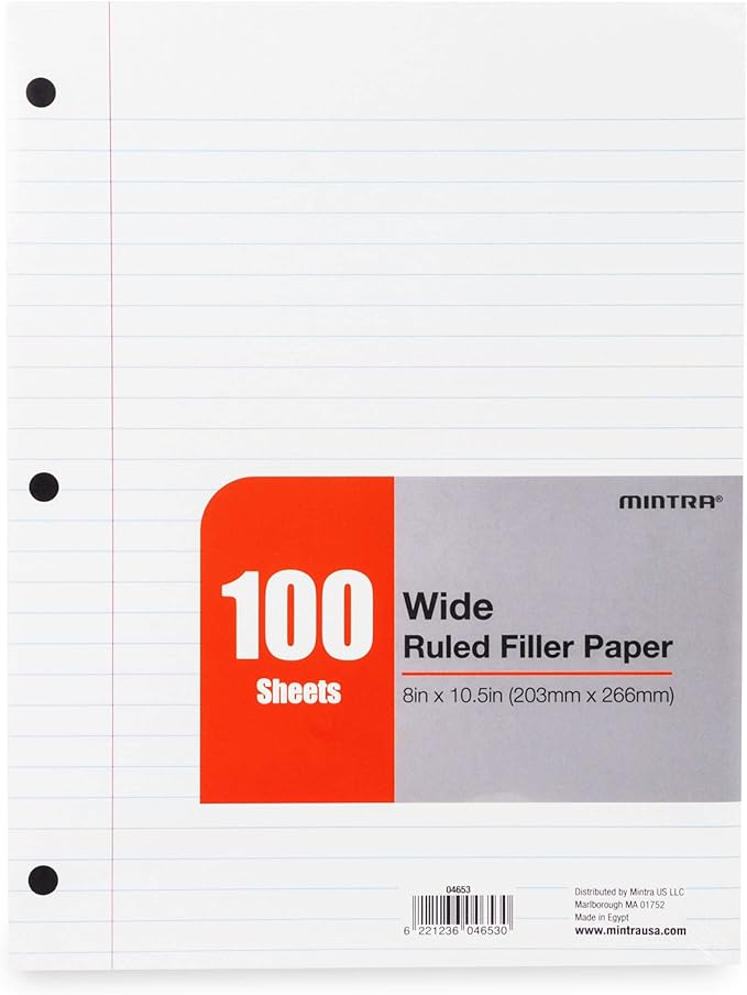 Mintra Office Filler Paper (Wide Ruled, 600 Sheets (6pks of 100))