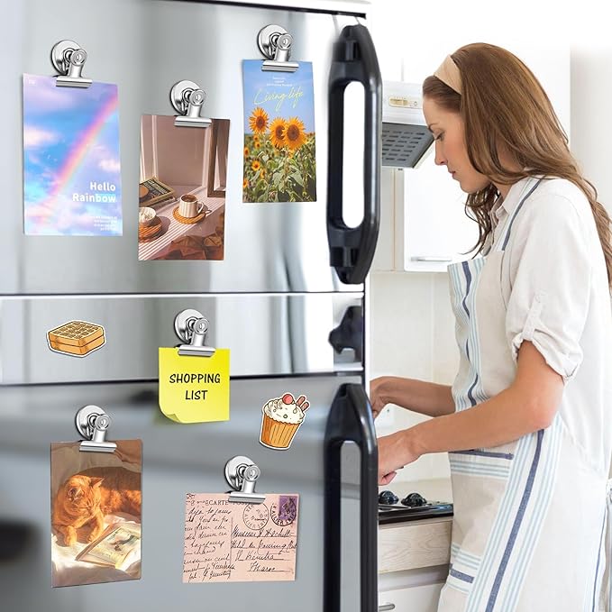 90 Pack Fridge Magnet Refrigerator Magnets, Strong Magnetic Clips Whiteboard Magnets, Magnet Clips Heavy Duty, Clip Magnets for Photo Displays, Home, Office, Classroom (Silver)