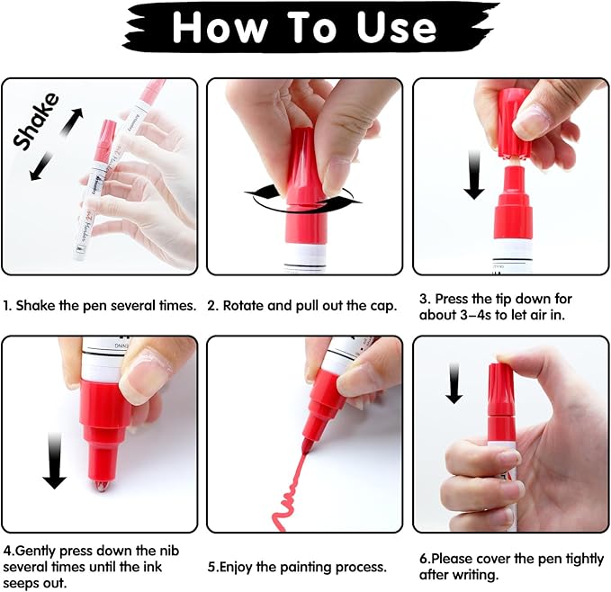 Red Permanent Paint Markers - 2 Pack Oil-Based Medium Tip,Waterproof Quick Dry Paint Pens for Metal,Rock,Wood,Fabric,Plastic,Canvas,Glass, Mug