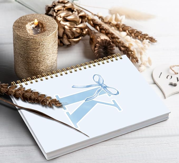 Initial K Notebook Journal,Personalized Teen Girl Gifts,Coquette Trendy Preppy Blue Bow Spiral Notebook,Monogrammed Gifts for Women Teen Girl,College Ruled Hardcover Spiral Notebook 5.5 x 8.3