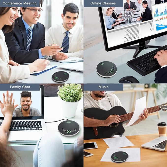 Bluetooth Speakerphone Conference Microphones, Wireless Conference Speaker 360°Voice Pick up with 4 AI Noise Cancellation Mics USB/Dongle/Bluetooth Connection 8 Hour Call Time for 8-12 People