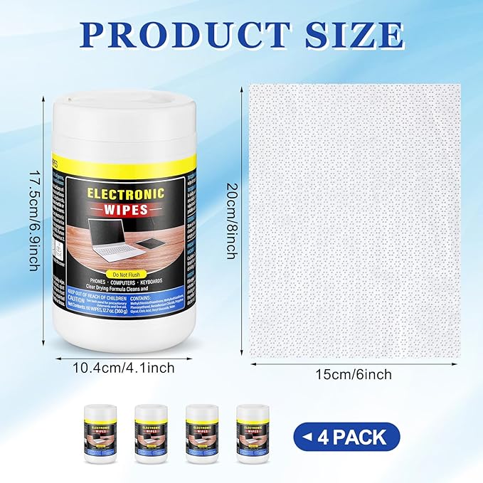 4 Pack 240 Count Electronic Wipes Screen Cleaner Wipes for Computer Laptop Monitor Lens Phone TV Screens Keyboard Cleaning