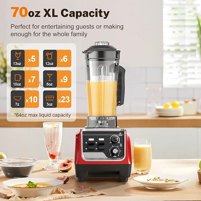 Blenders for Kitchen 1800W Powerful Smoothie Blender 70 Oz Large Capacity and BPA-Free Containers with To-Go Cup Countertop Blender for Smoothies, Ice Crushing & Frozen Drinks