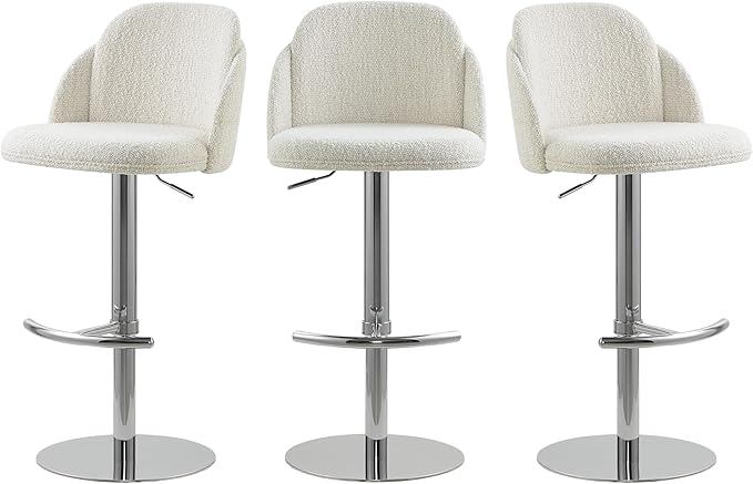 CHITA Adjustable Bar Stools Set of 3, Swivel Counter Height Stools with Stainless Steel Base for Bar, Kitchen Island, Dining Room, Silver