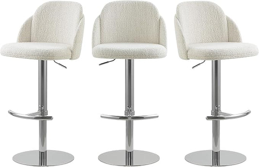 CHITA Adjustable Bar Stools Set of 3, Swivel Counter Height Stools with Stainless Steel Base for Bar, Kitchen Island, Dining Room, Silver