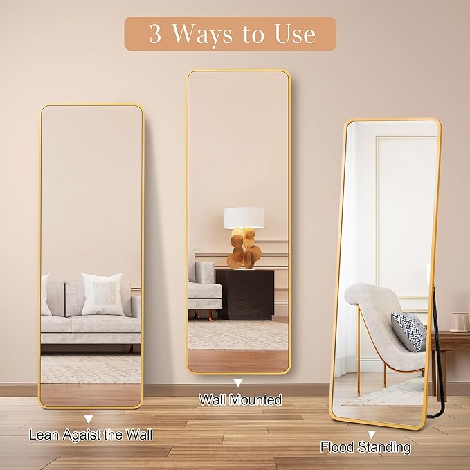 57"x20" Full Length Mirror Rectangle Body Dressing Floor Standing Mirrors for Bedroom & Cloakroom, Gold