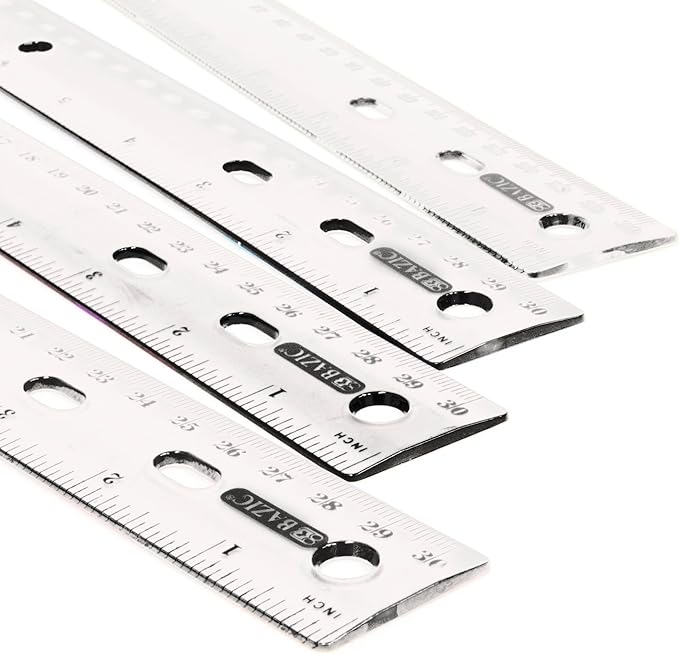 BAZIC Plastic Clear Rulers 12 inch (30cm), Inches Centimeter Metric Ruler Measuring Long Ruler, Straight Edge Ruler for Students School Supplies, 4-Pack