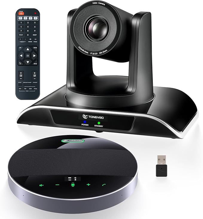 20x Zoom Conference Room Camera System TONGVEO All-in-1 Video and Audio Conferencing System 20X Optical Zoom USB3.0 HDMI PTZ Camera and Conference speaker with microphone Bundle for large Meeting Room