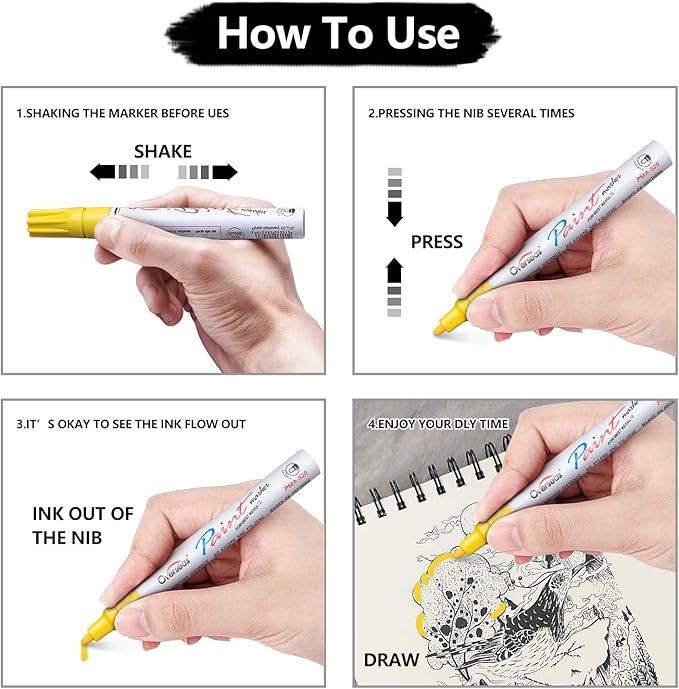 Paint Marker Pens - 5 Colors Permanent Oil Based Paint Markers, Medium Tip, Quick Dry and Waterproof Assorted Color Marker for Metal, Wood, Fabric, Plastic, Rock Painting, Stone, Mugs, Canvas, Glass