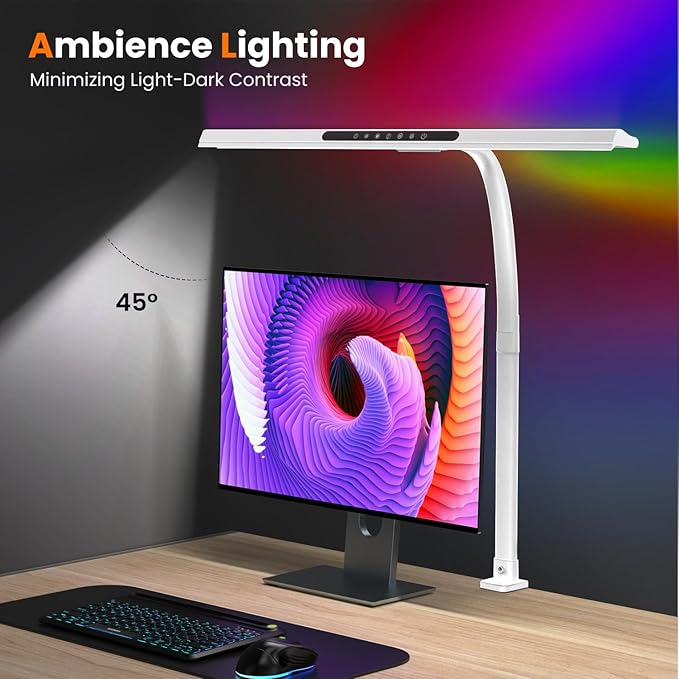 2-in-1 Desk Lamp with RGB Backlight,Architect Desk Lamps for Home Office,24W Tall Desk Lamp with Clamp,60"Timer,25 Lighting Modes,Eye Protection Swing Arm Lamp for Home/Office/Gaming/Study