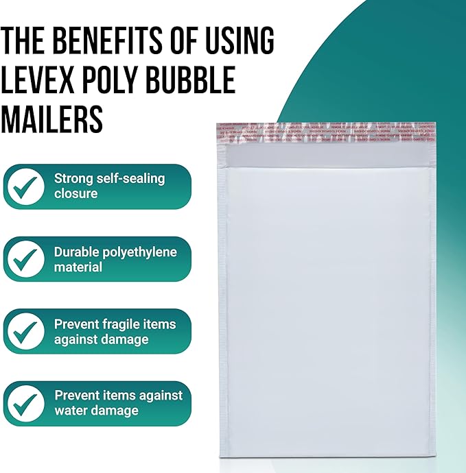 Levex - #00 5" x 10" [5 Pack] Poly Bubble Mailers, Padded Envelope Mailers, Packing Envelope & Mailing Bags for Shipping