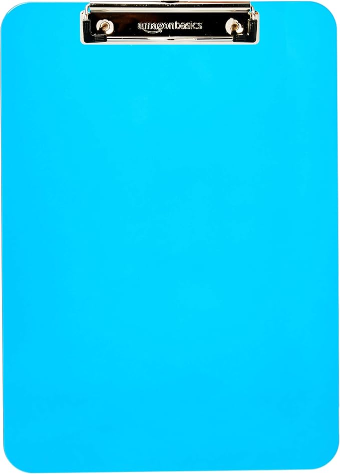 Amazon Basics Colorful, Sturdy, Lightweight Plastic Clipboards, Pack of 6, Letter Size, Assorted Colors