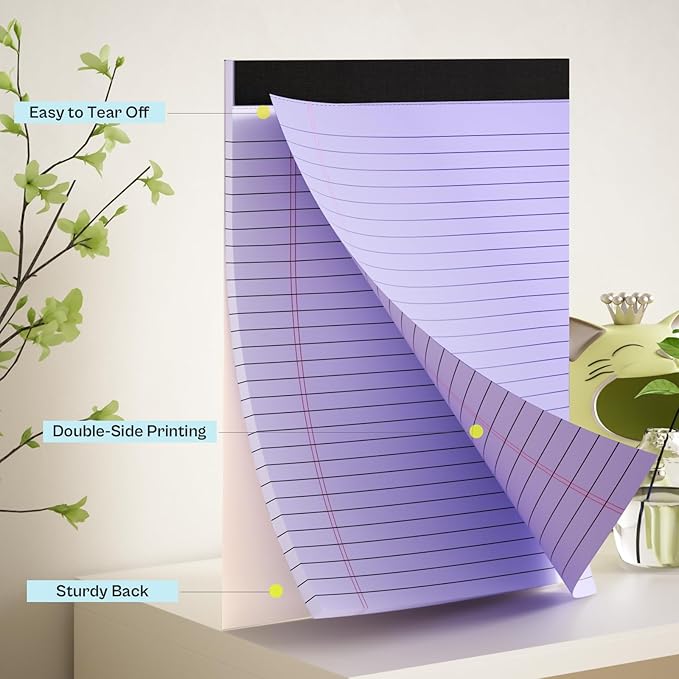 360 Sheets Purple Legal Pads 8.5" x 11" Pack of 12 Note Pads Wide Ruled Lined Paper with Micro-Perforated Writing Notebook 30 Sheets per Pad To-Do List Notepad for School, Office & Home Supplies