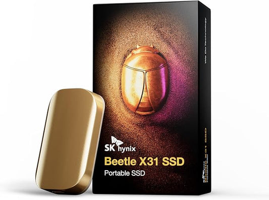 SK hynix Beetle X31 1TB Portable SSD with DRAM, up to 1050MB/s, USB 3.2 Gen2, External Hard Drive Compatible with PC, Mac, Laptop, PS5 (Champagne Gold)