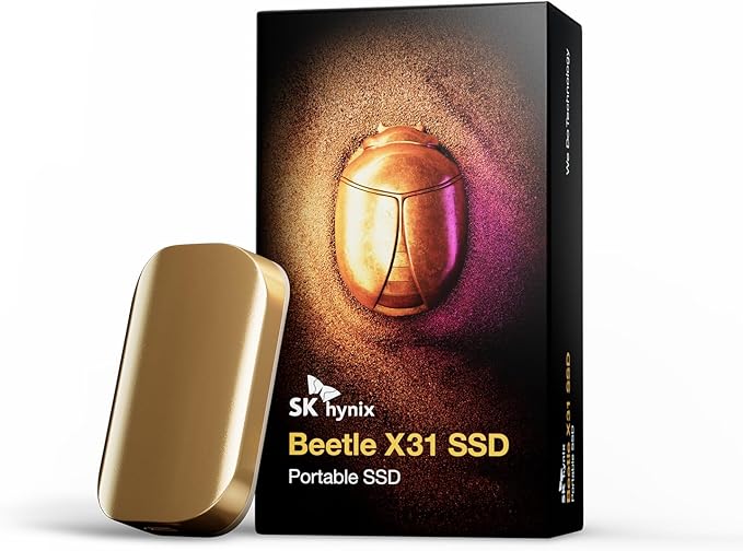 SK hynix Beetle X31 512GB Portable SSD with DRAM, up to 1050MB/s, USB 3.2 Gen2, External Hard Drive Compatible with PC, Mac, Laptop, PS5 (Champagne Gold)