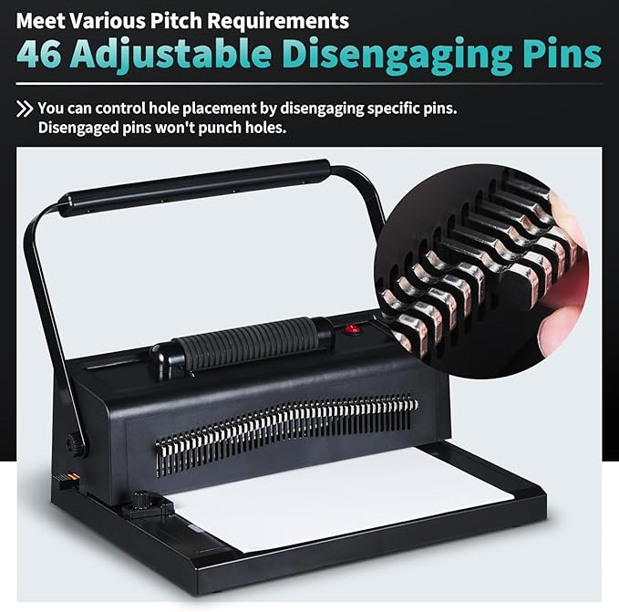 Binditek Spiral Binding Machine for Letter Size/A4/A5, Manual Round Hole Punch, Disengaging Pins, Adjustable Side Margin, with 100 pcs 5/16" Binding Coils, Pliers, PVC Covers & Power Adapter