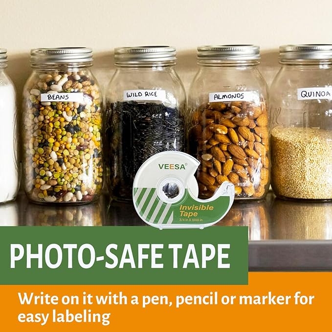 VEESA Invisible Tape with Dispenser, 12 Rolls, 3/4 x1000 Inches, Matte Finish, Gift Wrapping Tape for Label & Mend, Classroom, Office, Back to School Supplies