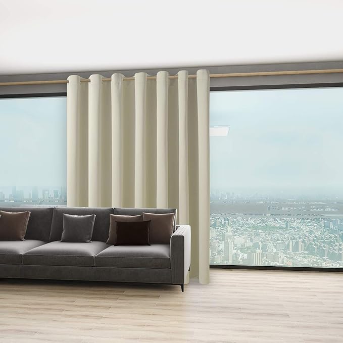 BONZER Room Divider Blackout Curtain Extra Wide Room Darkening Total Privacy Wall Noise Reducing for Apartment, Studio, 108L x 150W Inch (9L x 12.5W ft), 1 Panel, Cream