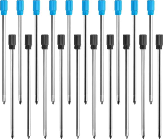 TecUnite 20 Pieces 2.75 Inch Ballpoint Pen Refills for Diamond Crystal Stylus Pens with Black Velvet Bag Supplies(Black and Blue Refill)